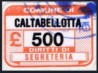 Marca da Bollo del Comune di CALTABELLOTTA su Carta Bianca di dimensioni 20 x 13,5 mm
