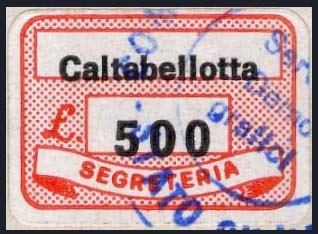 Marca da Bollo del Comune di CALTABELLOTTA su Carta Bianca di dimensioni 19 x 13,5 mm