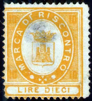 Marca da Bollo del Comune di CALTANISSETTA su Carta Bianca di dimensioni 22,5 x 25,5 mm