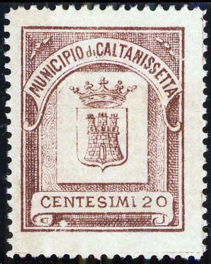 Marca da Bollo del Comune di CALTANISSETTA su Carta Bianca Sottile di dimensioni 22,5 x 28,5 mm