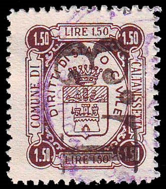 Marca da Bollo del Comune di CALTANISSETTA su Carta Bianca di dimensioni 18 x 22 mm