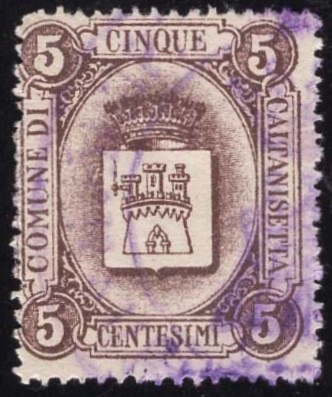 Marca da Bollo del Comune di CALTANISSETTA su Carta Bianca di dimensioni 18 x 22 mm
