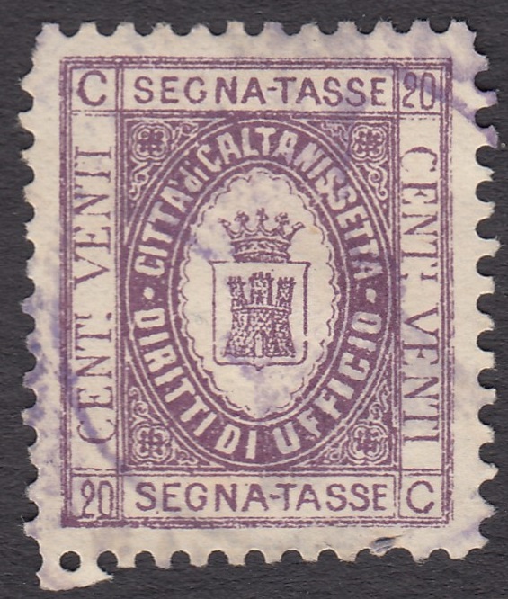 Marca da Bollo del Comune di CALTANISSETTA su Carta Bianca di dimensioni 26,5 x 33,5 mm