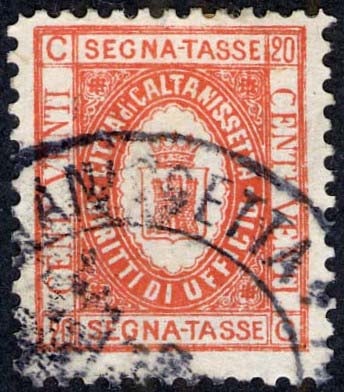Marca da Bollo del Comune di CALTANISSETTA su Carta Bianca di dimensioni 18 x 22 mm