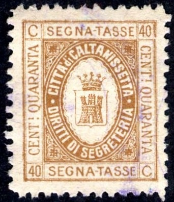Marca da Bollo del Comune di CALTANISSETTA su Carta Bianca di dimensioni 18 X 23,5 mm