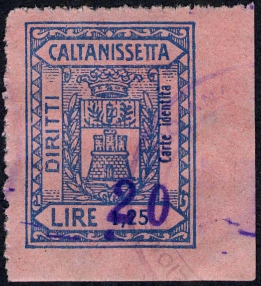 Marca da Bollo del Comune di CALTANISSETTA su Carta Rosa di dimensioni 23 X 30 mm