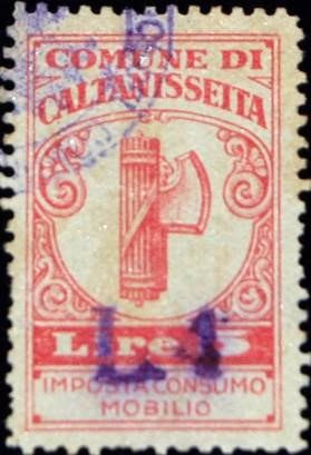 Marca da Bollo del Comune di CALTANISSETTA su Carta Bianca di dimensioni 20 x 32 mm