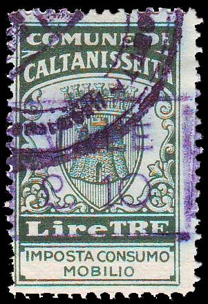 Marca da Bollo del Comune di CALTANISSETTA su Carta Bianca di dimensioni 20 x 32 mm