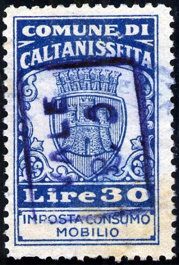 Marca da Bollo del Comune di CALTANISSETTA su Carta Bianca di dimensioni 20 x 32 mm