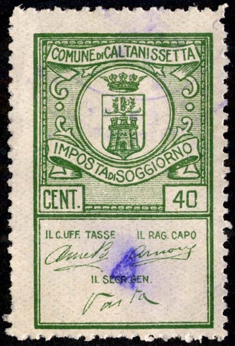 Marca da Bollo del Comune di CALTANISSETTA su Carta Bianca di dimensioni 24 x 40 mm