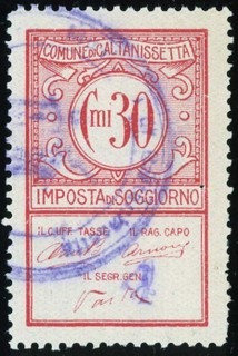 Marca da Bollo del Comune di CALTANISSETTA su Carta Bianca di dimensioni 24 x 40 mm