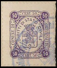 Marca da Bollo del Comune di CALTANISSETTA su Carta Bianca di dimensioni 19 x 22,5 mm