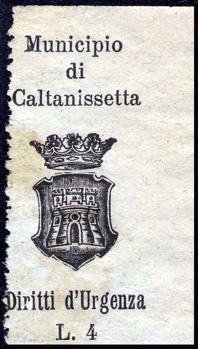 Marca da Bollo del Comune di CALTANISSETTA su Carta Bianca di dimensioni 24 x 44 mm