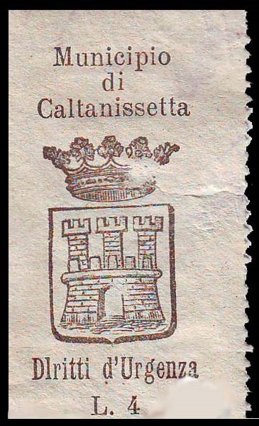 Marca da Bollo del Comune di CALTANISSETTA su Carta Bianca di dimensioni 24 x 44 mm