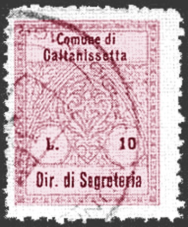 Marca da Bollo del Comune di CALTANISSETTA su Carta Bianca di dimensioni 21,5 x 27,5 mm