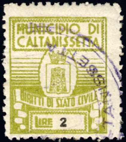 Marca da Bollo del Comune di CALTANISSETTA su Carta Bianca di dimensioni 20,5 x 25 mm