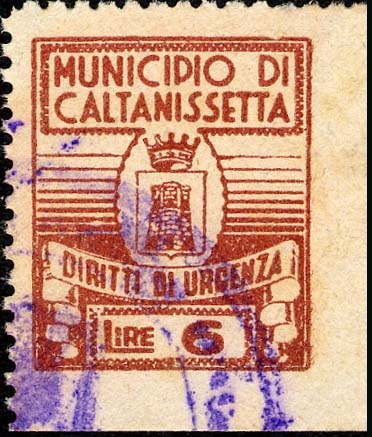 Marca da Bollo del Comune di CALTANISSETTA su Carta Bianca di dimensioni 19 x 23 mm