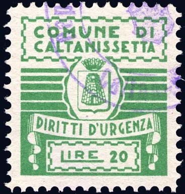Marca da Bollo del Comune di CALTANISSETTA su Carta Bianca di dimensioni 20 x 22 mm