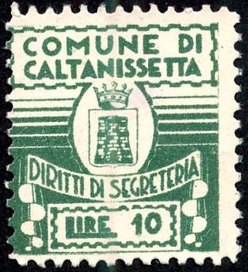 Marca da Bollo del Comune di CALTANISSETTA su Carta Bianca di dimensioni 21 x 23 mm