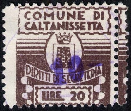 Marca da Bollo del Comune di CALTANISSETTA su di dimensioni 19 x 22 mm