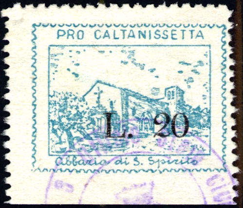 Marca da Bollo del Comune di CALTANISSETTA su Carta Bianca di dimensioni 28 x 21,5 mm