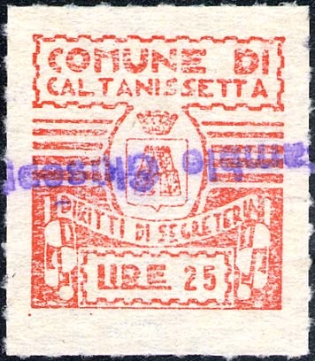 Marca da Bollo del Comune di CALTANISSETTA su Carta Bianca di dimensioni 20 x 22 mm
