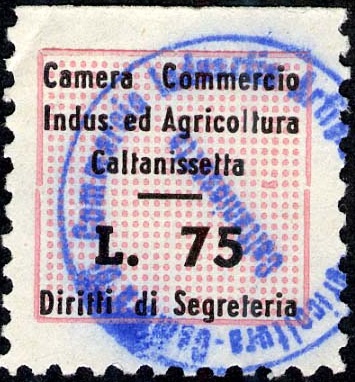 Marca da Bollo del Comune di CALTANISSETTA su Carta Bianca Sottile di dimensioni 19 x 19 mm