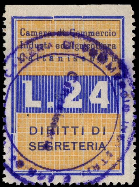 Marca da Bollo del Comune di CALTANISSETTA su Carta Bianca di dimensioni 23 x 29 mm