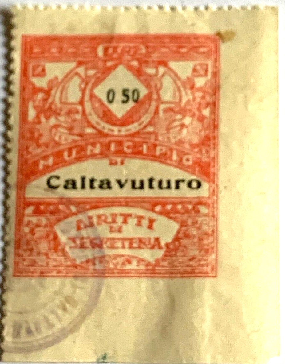 Marca da Bollo del Comune di CALTAVUTURO su Carta Bianca di dimensioni 23 x 29 mm