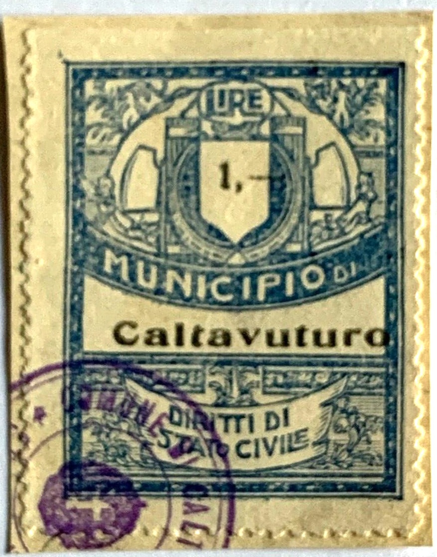 Marca da Bollo del Comune di CALTAVUTURO su Carta Bianca di dimensioni 23 x 29 mm