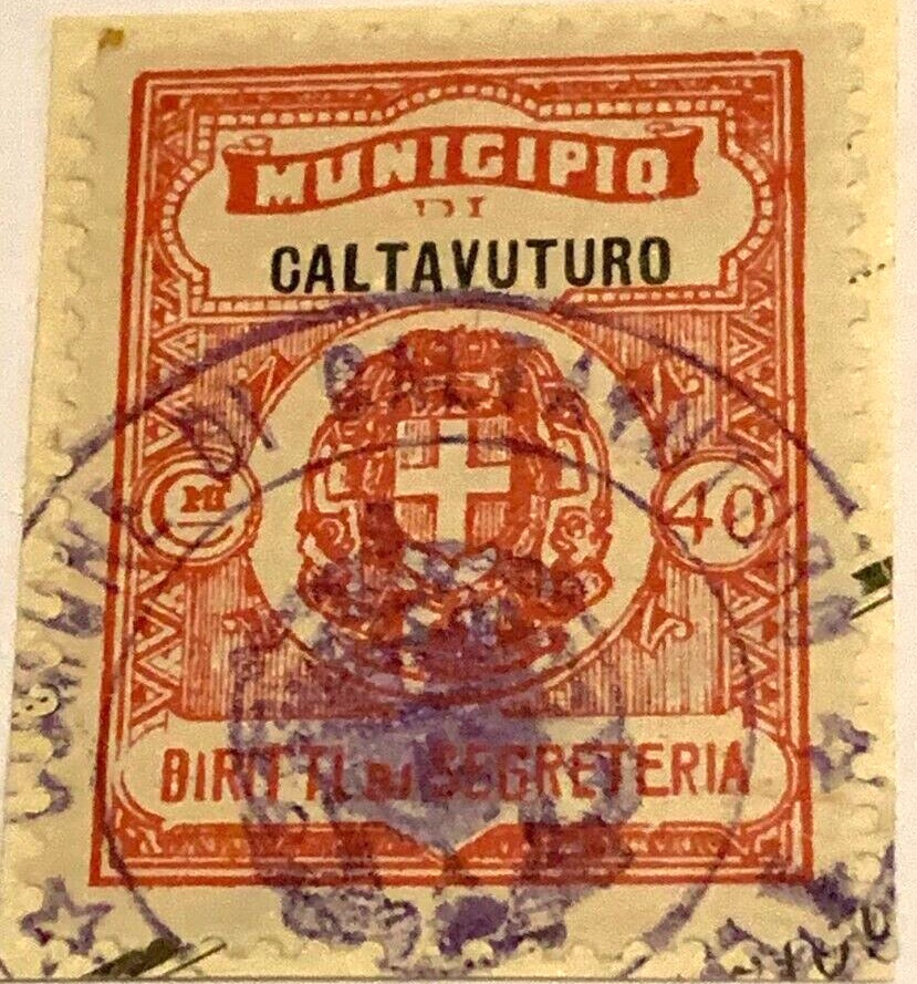 Marca da Bollo del Comune di CALTAVUTURO su Carta Bianca di dimensioni 23 x 29 mm