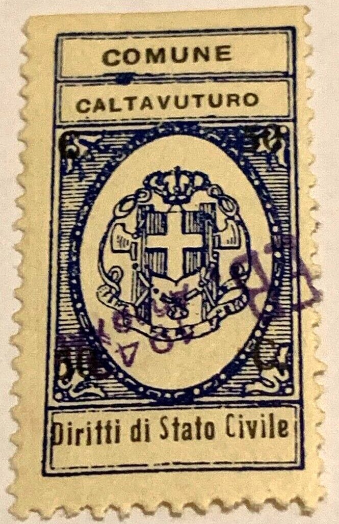 Marca da Bollo del Comune di CALTAVUTURO su Carta Bianca di dimensioni 23 X 33 mm
