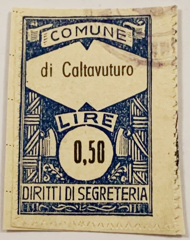 Marca da Bollo del Comune di CALTAVUTURO su Carta Bianca di dimensioni 23 X 30 mm