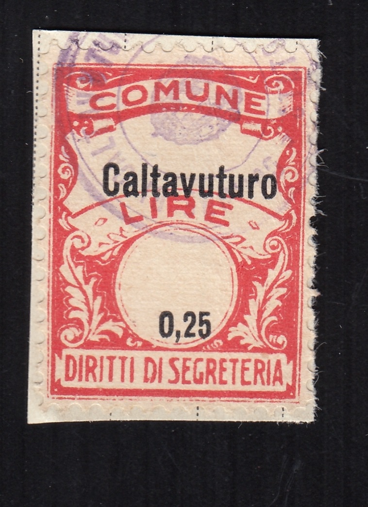 Marca da Bollo del Comune di CALTAVUTURO su Carta Bianca di dimensioni 23 x 29 mm