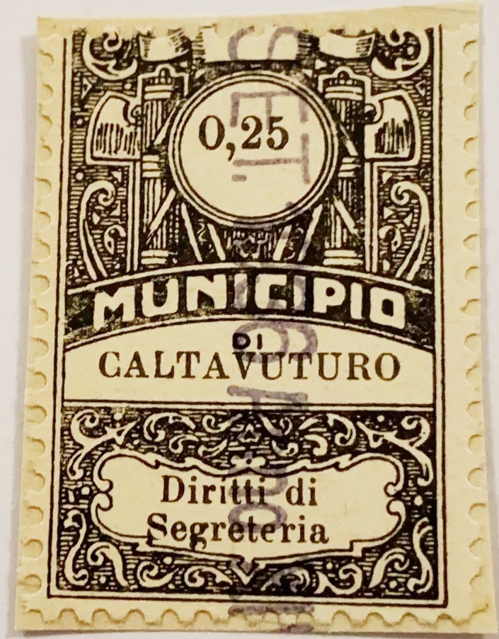 Marca da Bollo del Comune di CALTAVUTURO su Carta Bianca di dimensioni 23 X 30 mm