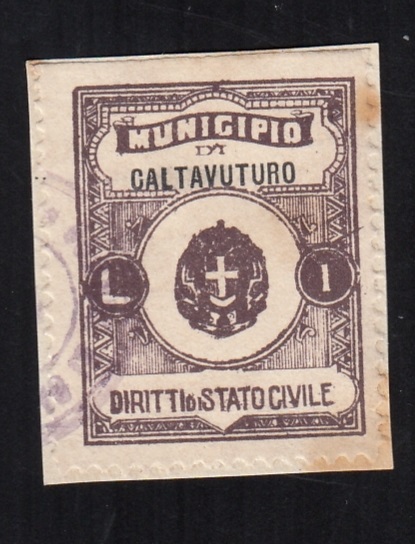 Marca da Bollo del Comune di CALTAVUTURO su Carta Bianca di dimensioni 23 x 29 mm
