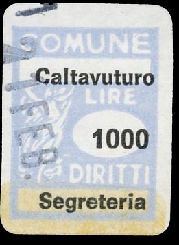Marca da Bollo del Comune di CALTAVUTURO su Carta Bianca di dimensioni 14,5 x 21 mm