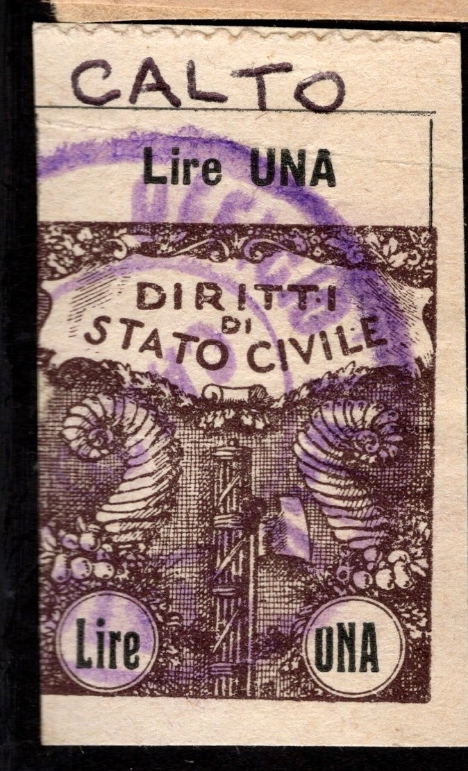 Marca da Bollo del Comune di CALTO su Carta Bianca di dimensioni 21 X 27 mm