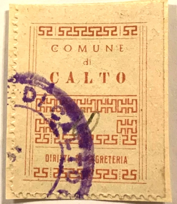 Marca da Bollo del Comune di CALTO su Carta Bianca di dimensioni 21 X 27 mm