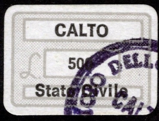 Marca da Bollo del Comune di CALTO su Carta Bianca di dimensioni 20 x 14 mm