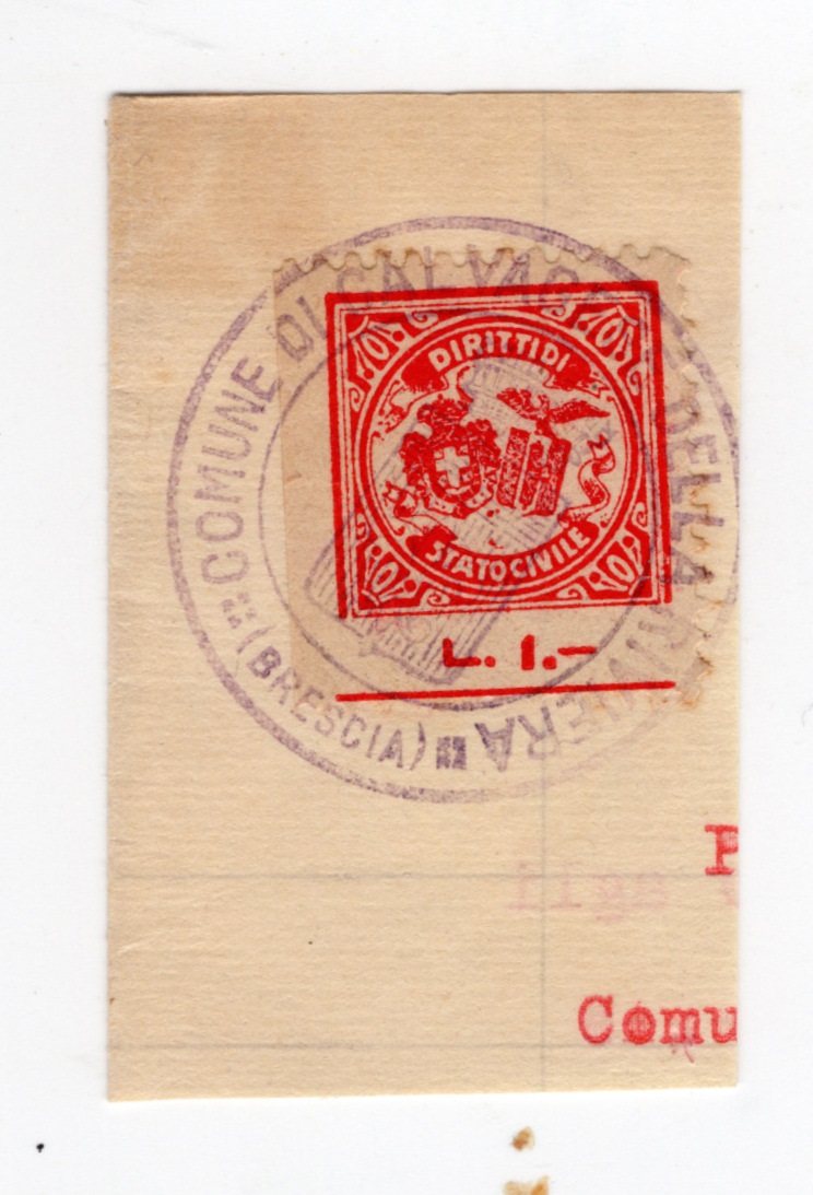 Marca da Bollo del Comune di CALVAGESE DELLA RIVIERA su Carta Bianca di dimensioni 20 x 20 mm
