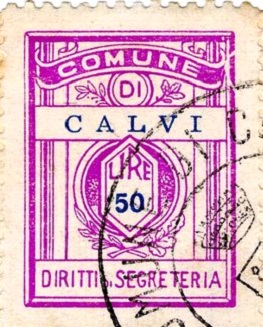 Marca da Bollo del Comune di CALVI (CALVI SAN NAZZARO) su Carta Bianca di dimensioni 21 x 28 mm