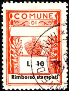Marca da Bollo del Comune di CALVI (CALVI SAN NAZZARO) su Carta Bianca di dimensioni 25 x 34 mm