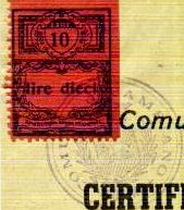 Marca da Bollo del Comune di CAMBIANO su Carta Bianca Sottile di dimensioni 22 x 28,5 mm