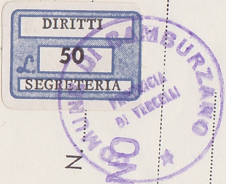 Marca da Bollo del Comune di CAMBURZANO su Carta Bianca di dimensioni 22 x 15 mm