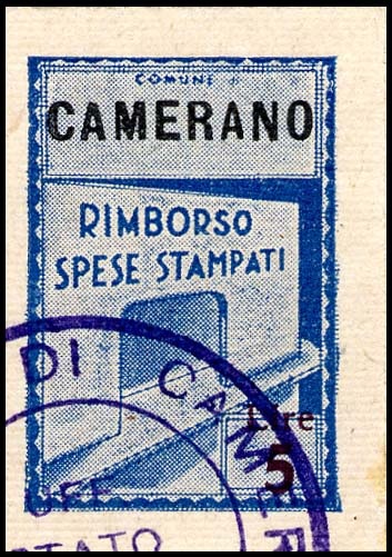 Marca da Bollo del Comune di CAMERANO su Carta Bianca Sottile di dimensioni 19,5 x 25,5 mm