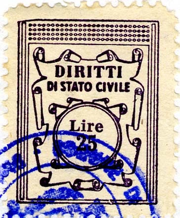 Marca da Bollo del Comune di CAMERANO su Carta Bianca di dimensioni 20 x 26 mm