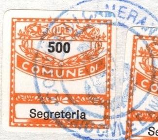 Marca da Bollo del Comune di CAMERANO su Carta Bianca di dimensioni 19 x 21 mm