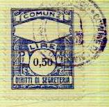 Marca da Bollo del Comune di CAMERANO CASASCO su Carta Bianca di dimensioni 21,5 x 28 mm