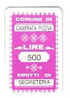 Marca da Bollo del Comune di CAMERATA PICENA su Carta Bianca di dimensioni 19,5 x 32,5 mm